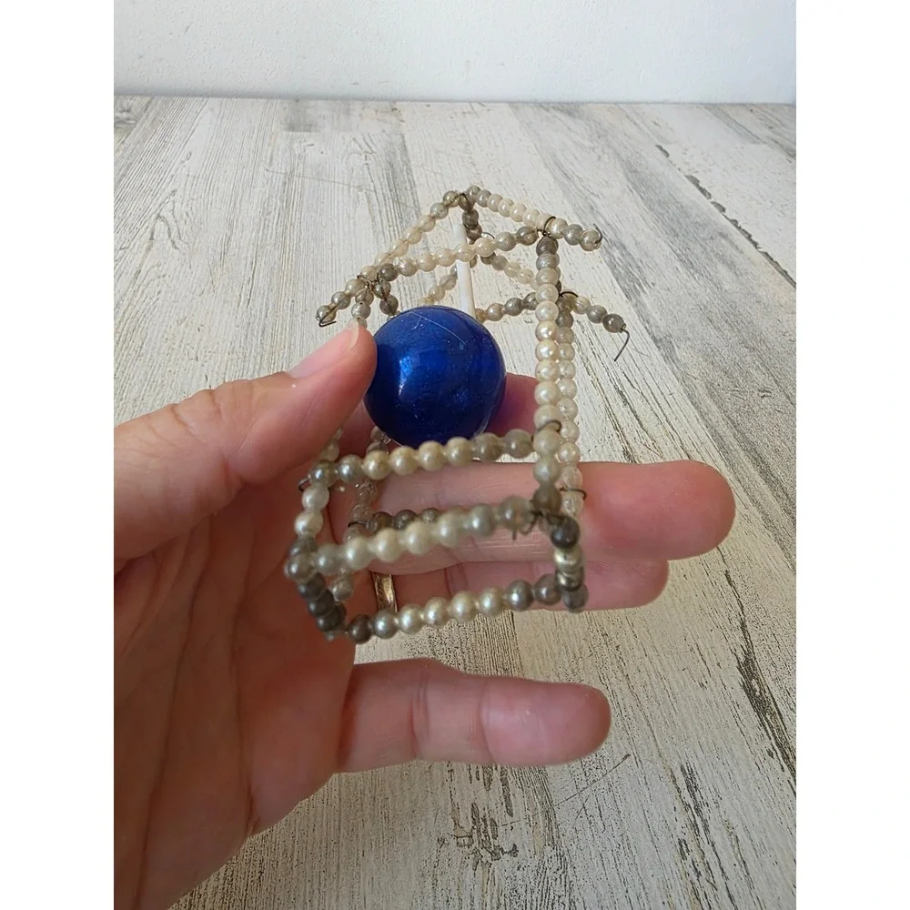 Antique czech Beaded glass ornament ball Xmas tree